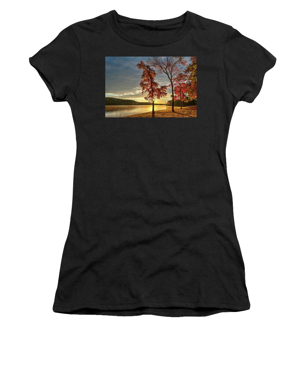 Autumn Women's T-Shirt featuring the photograph East Texas Autumn Sunrise At The Lake by Todd Aaron