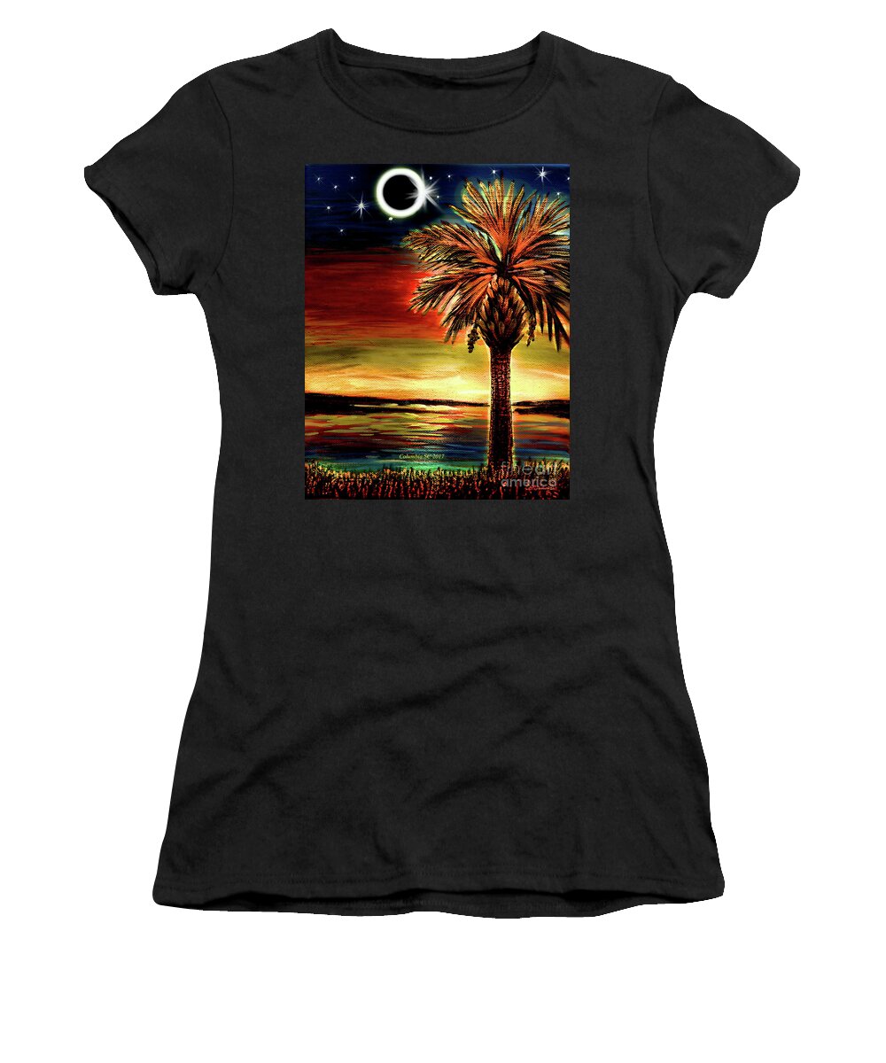 Palmetto Tree Women's T-Shirt featuring the digital art Eclipse 2017 South Carolina by Pat Davidson
