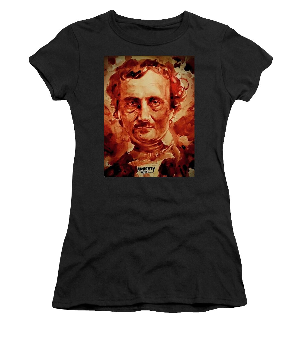  Women's T-Shirt featuring the painting EDGAR ALLAN POE portrait by Ryan Almighty