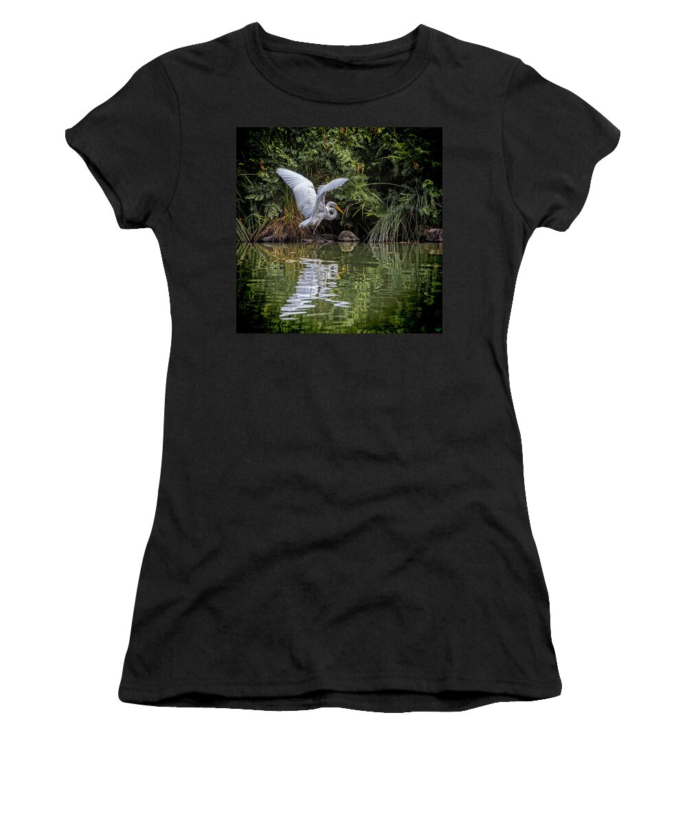 Egret Women's T-Shirt featuring the photograph Egret Hunting for Lunch by Chris Lord