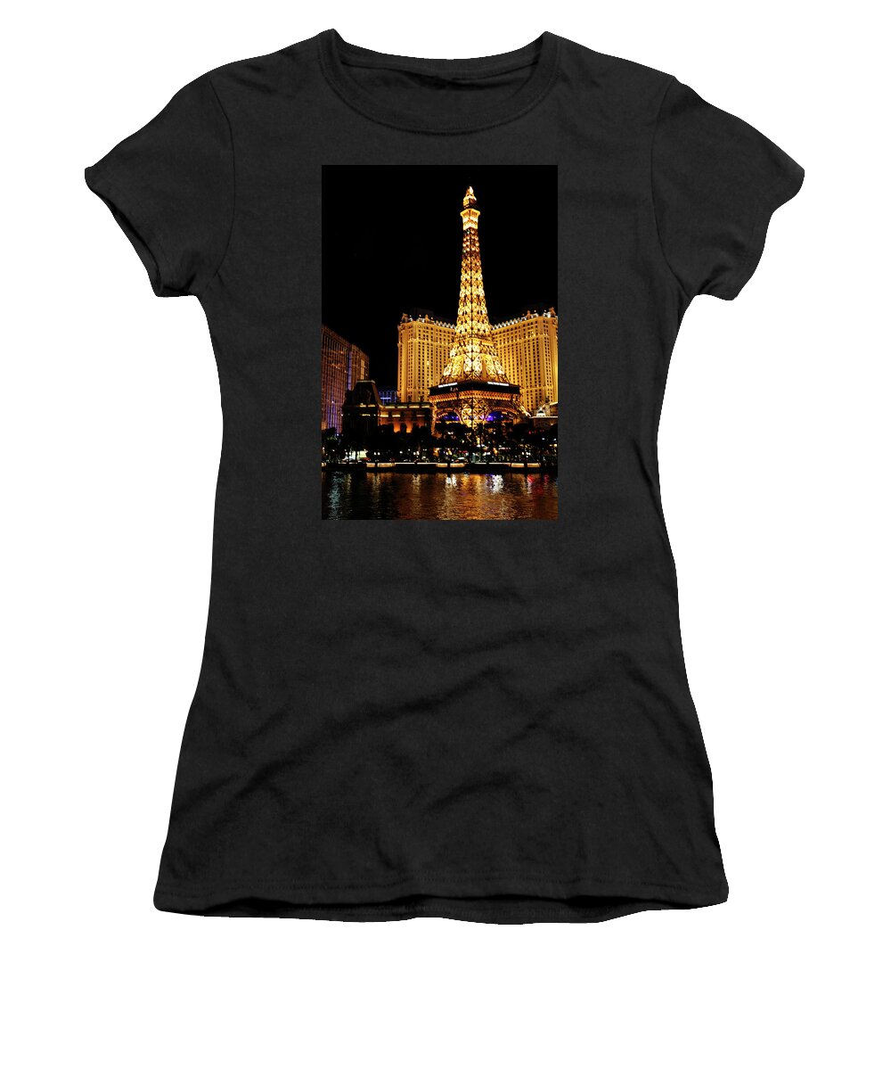Hotel Women's T-Shirt featuring the photograph Eiffel Tower at Night Vegas by Marilyn Hunt