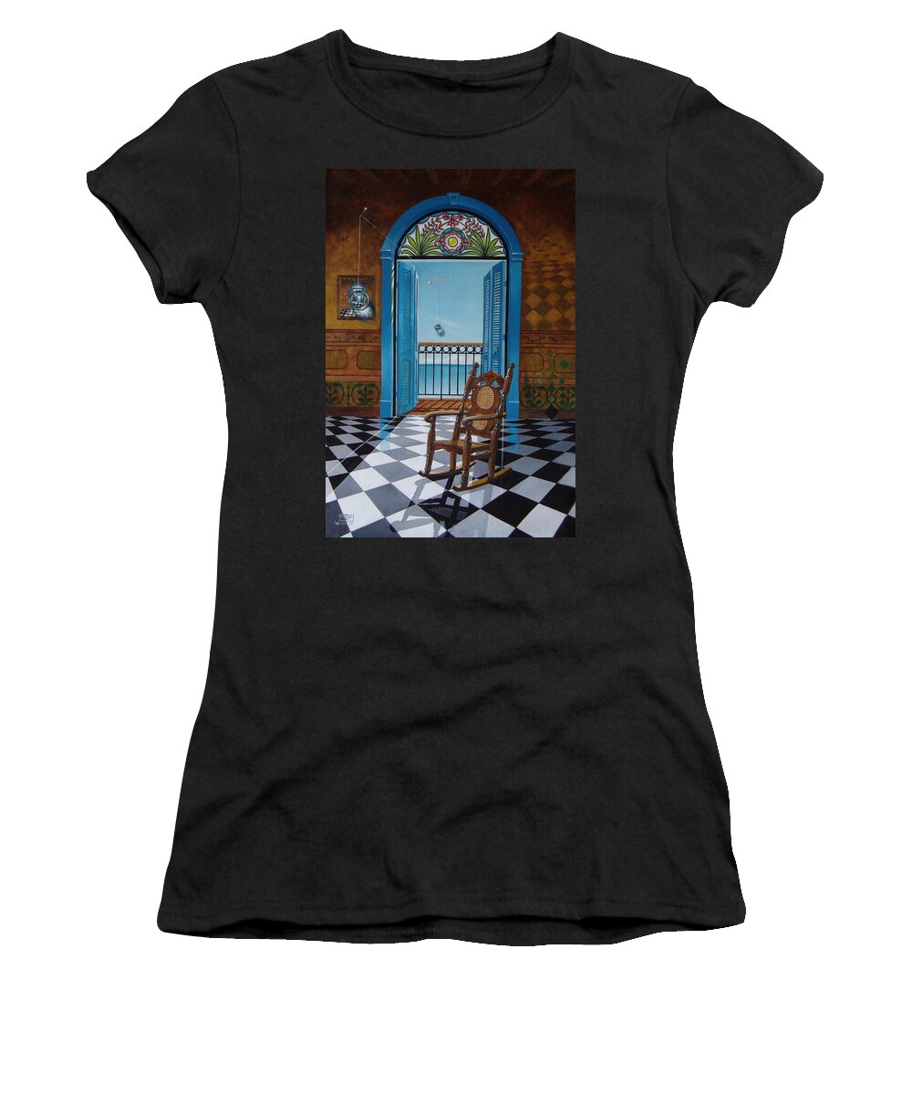 Spheres Women's T-Shirt featuring the painting El sillon de abuelita by Roger Calle