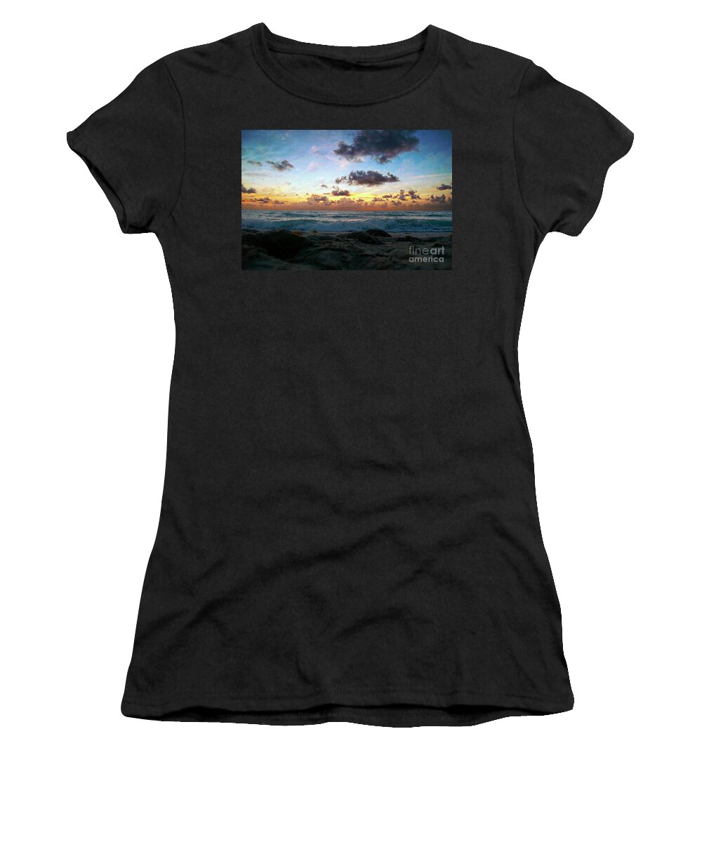 141a Women's T-Shirt featuring the photograph Emerald Sunset Seascape 141A by Ricardos Creations