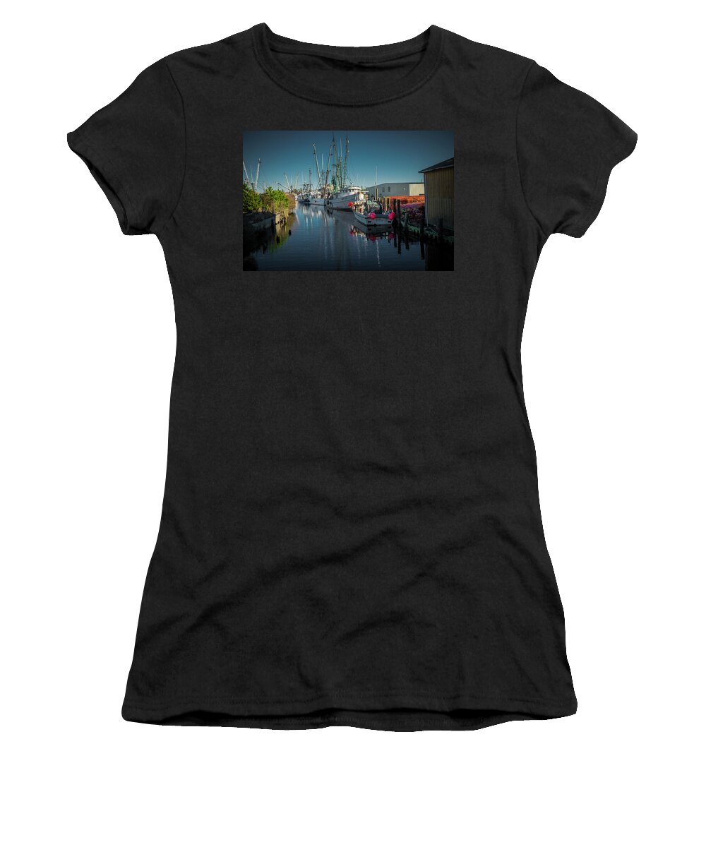Fishing Boats Women's T-Shirt featuring the photograph Englehardt,NC Fishing Town by Donald Brown