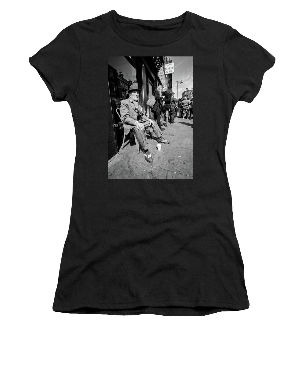 Old Man Women's T-Shirt featuring the photograph English Senior Wearing Spats in Brick Lane London by John Williams