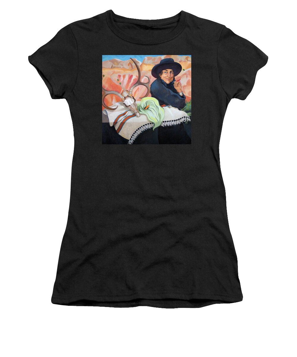 Southwest Women's T-Shirt featuring the painting Eros, Thanatos and Georgia O'Keeffe by Susan McNally