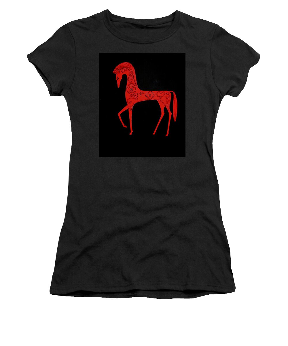 Stylized Horse Women's T-Shirt featuring the painting Etruscan Horse by Stephanie Moore