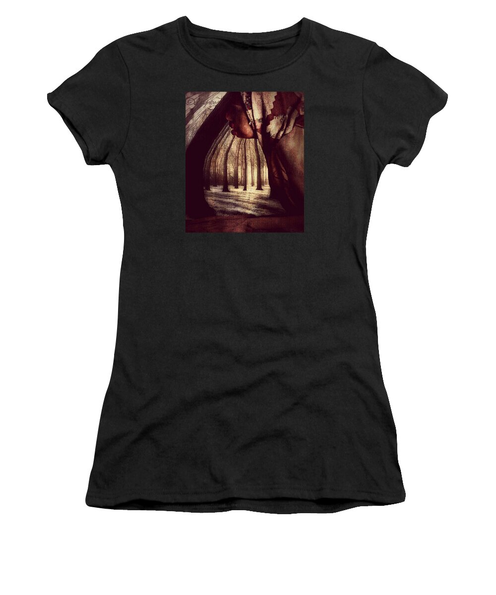 Woman Women's T-Shirt featuring the digital art Evie Regrets by Delight Worthyn