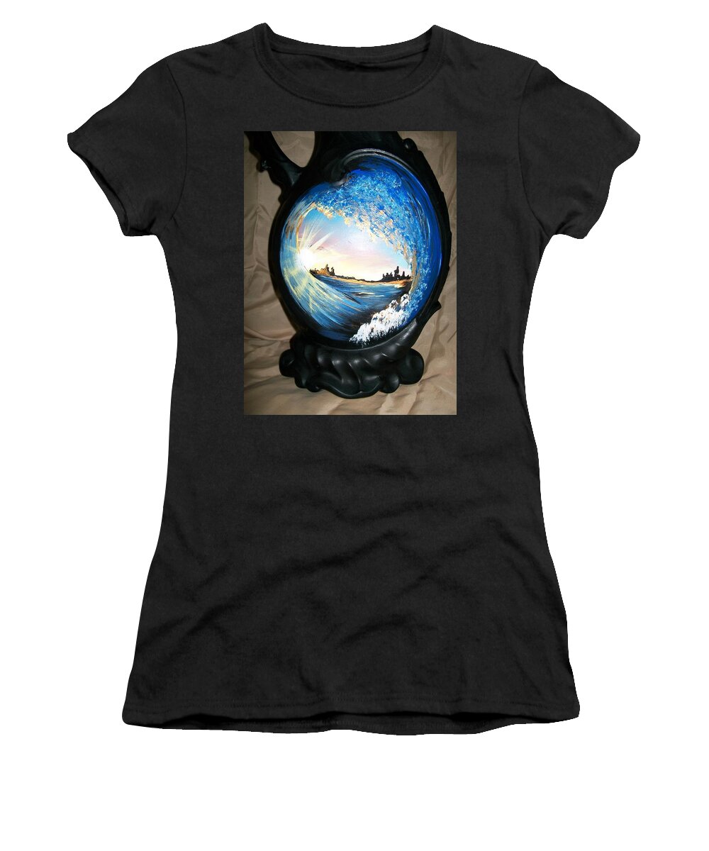 Lamp Base Women's T-Shirt featuring the painting Eye of the Wave 1 by Sharon Duguay