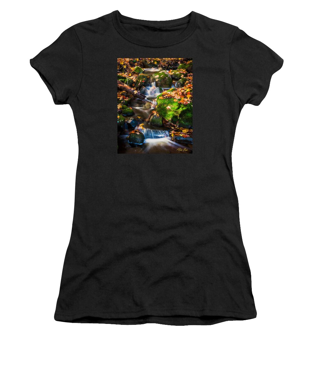 Autumn Women's T-Shirt featuring the photograph Fall Seasonal Water Cascade by Rikk Flohr