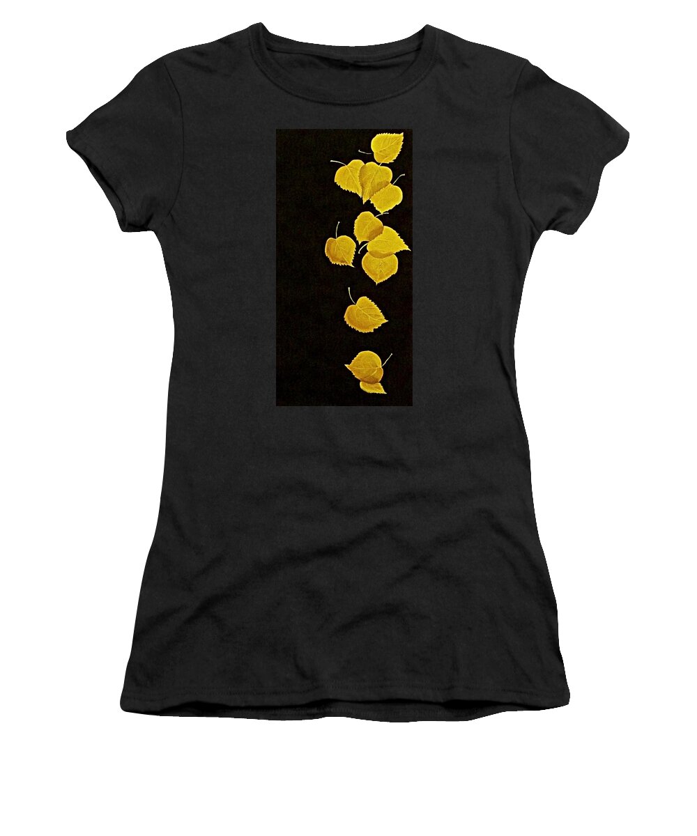 Leaves Women's T-Shirt featuring the painting Falling Gold by Renee Noel