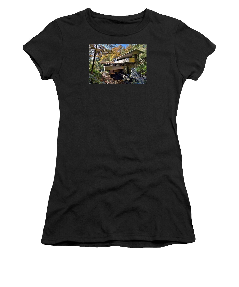 Fallingwater Women's T-Shirt featuring the photograph Fallingwater Pennsylvania - Frank Lloyd Wright by Brendan Reals