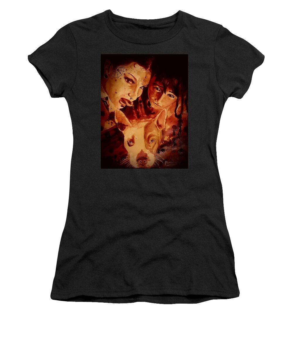 Aubeytu Abellona Women's T-Shirt featuring the painting FAMILY PORTRAIT fresh blood by Ryan Almighty