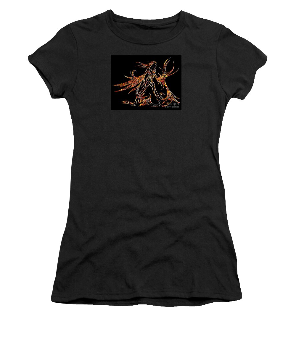 Jamie Lynn Gabrich Women's T-Shirt featuring the digital art Fancy Flight On Fire by JamieLynn Warber