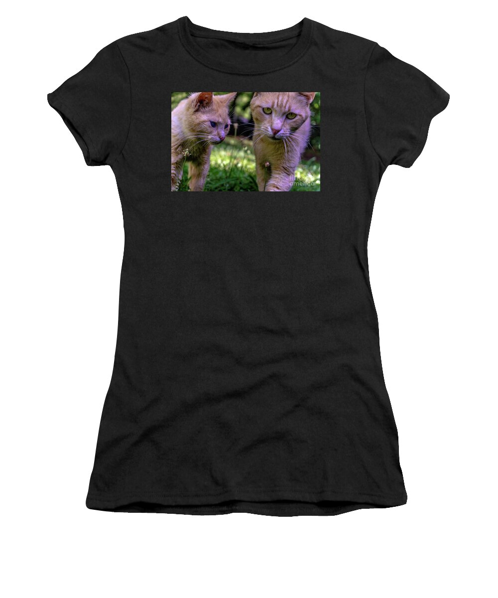 0369 Women's T-Shirt featuring the photograph Feline Best Friends Skippy and Lovey 0369 by Ricardos Creations