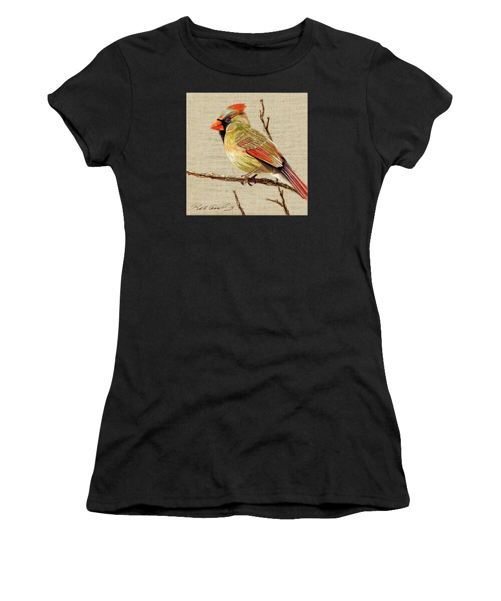 Imaginary Realism Women's T-Shirt featuring the painting Female Cardinal by Bob Coonts