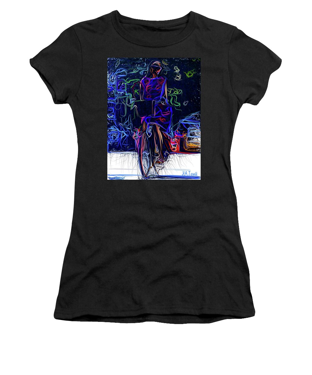 Bike Women's T-Shirt featuring the digital art Female City Biker by Humphrey Isselt
