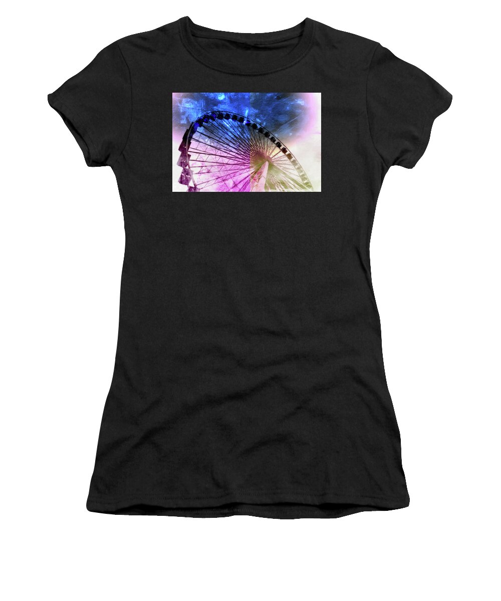 Louvre Women's T-Shirt featuring the mixed media Ferris 2 by Priscilla Huber