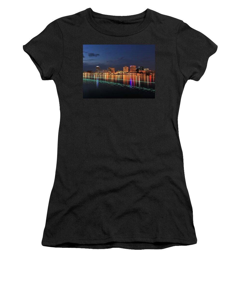 Photosbymch Women's T-Shirt featuring the photograph Ferry passing by the waterfront by M C Hood
