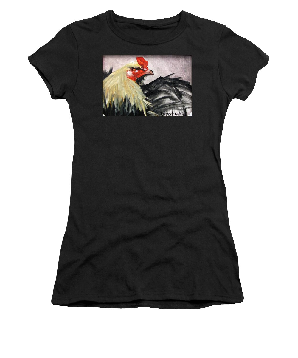 Rooster Women's T-Shirt featuring the painting Fighting Rooster by Barbara Haviland