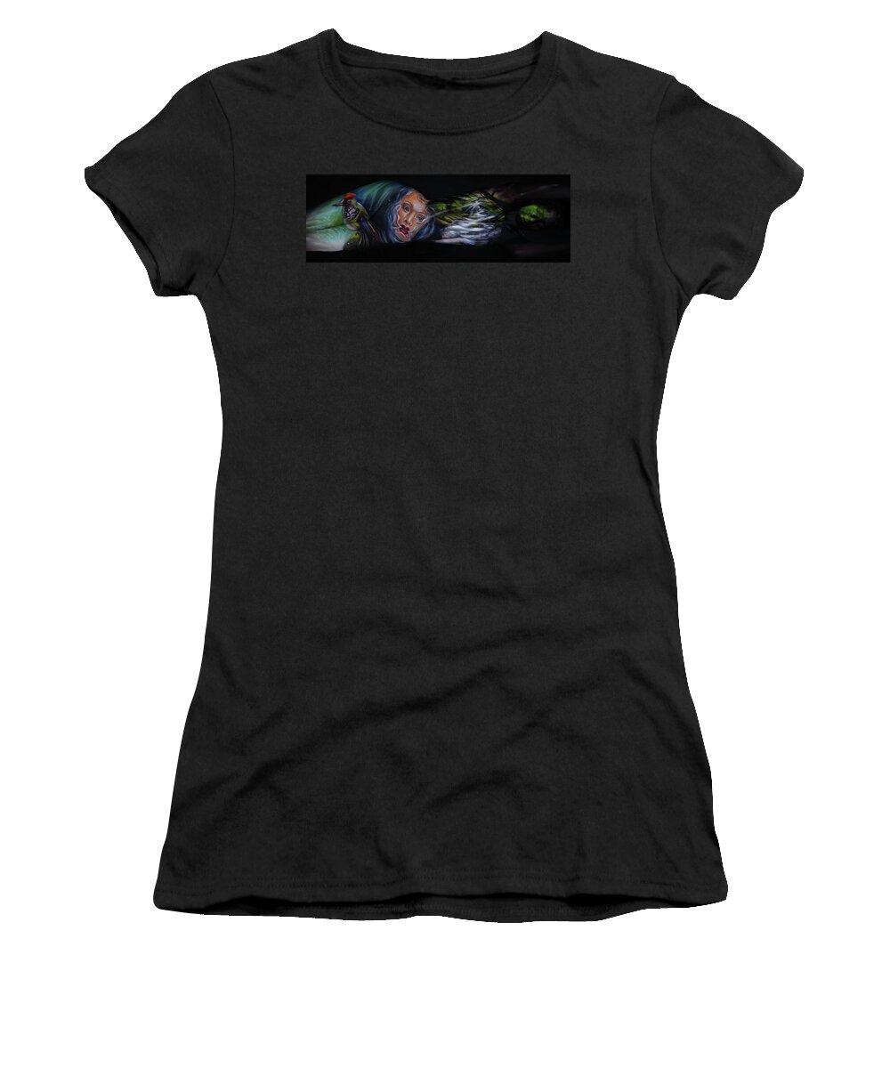 Bodypaint Women's T-Shirt featuring the photograph Finally Above Water by Angela Rene Roberts and Cully Firmin
