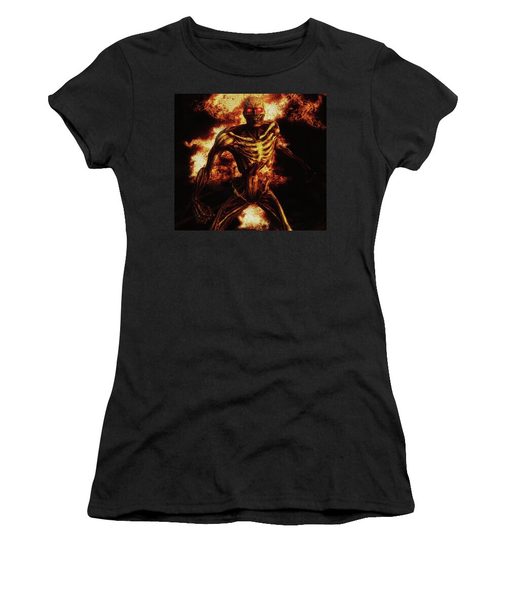 Dead Women's T-Shirt featuring the painting Fire Demon by AM FineArtPrints