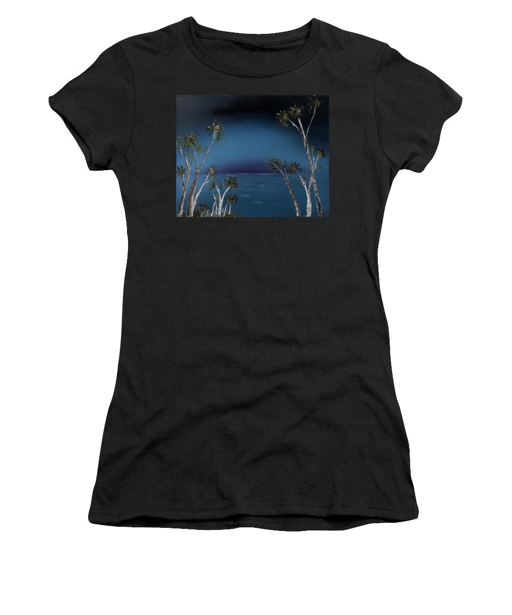 Stephen Daddona Women's T-Shirt featuring the painting Fireworks Palms by Stephen Daddona