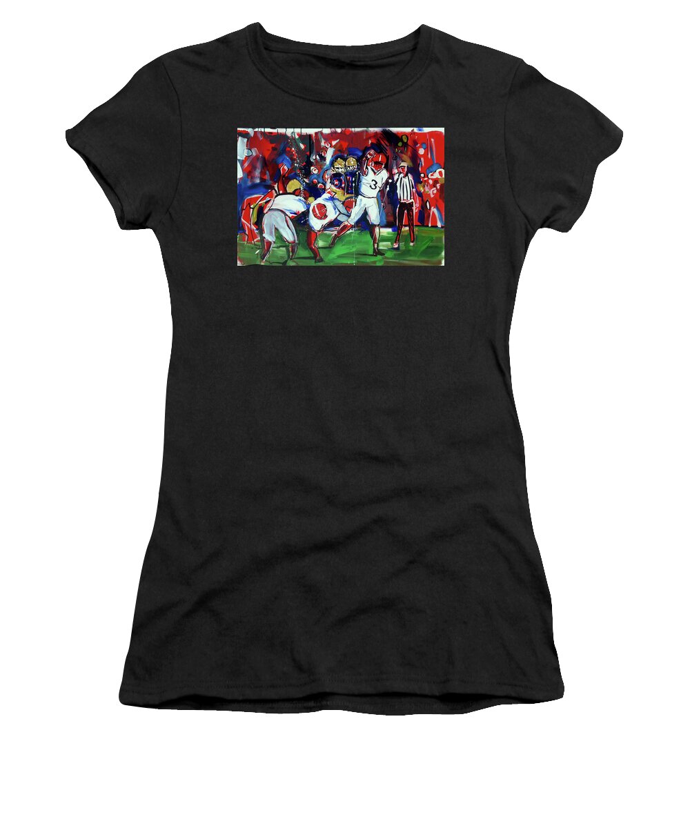  Women's T-Shirt featuring the painting First Down by John Gholson