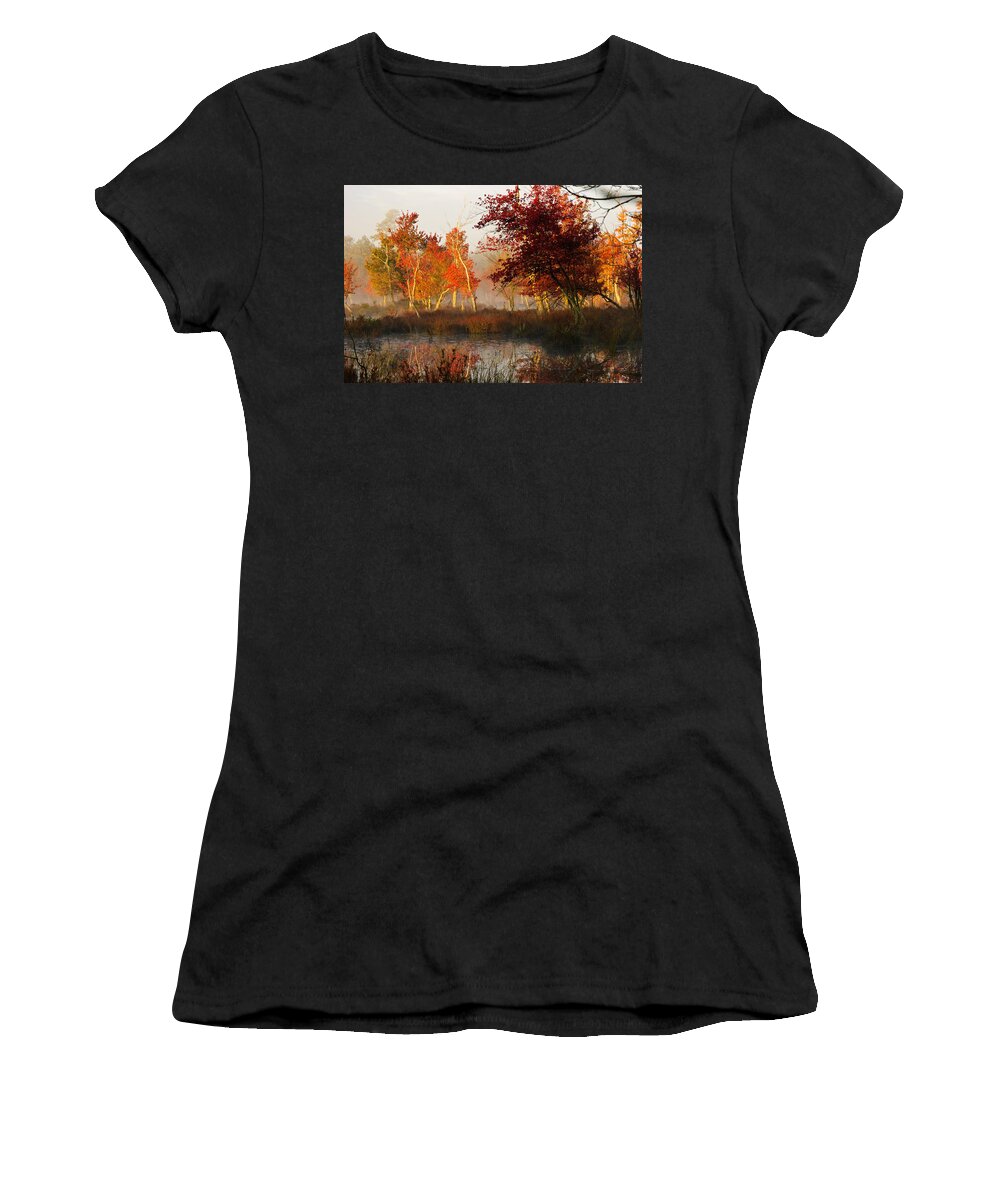Landscape Women's T-Shirt featuring the photograph First Light at The Pine Barrens by Louis Dallara