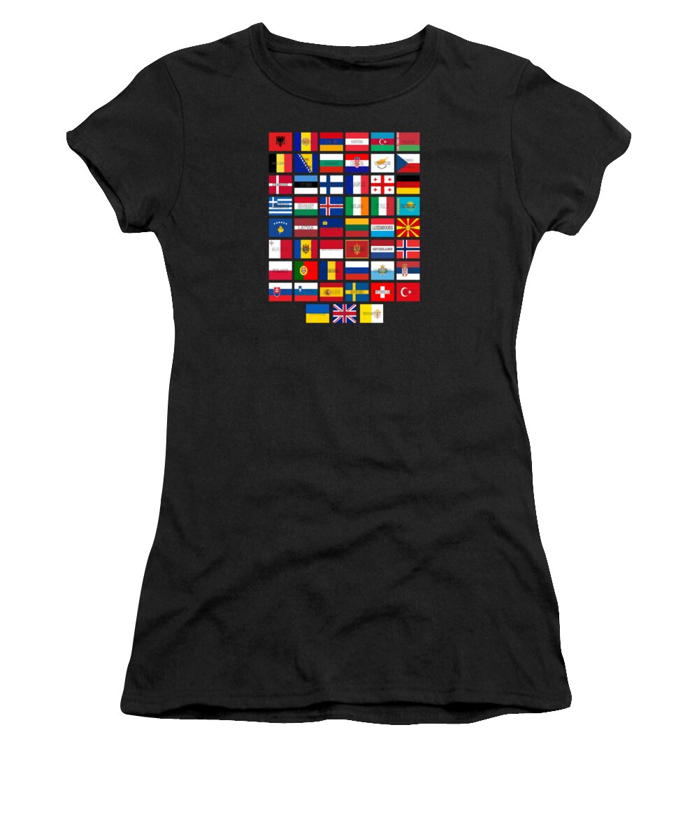 Europe Women's T-Shirt featuring the digital art Flags of Europe Words 2 by Roy Pedersen
