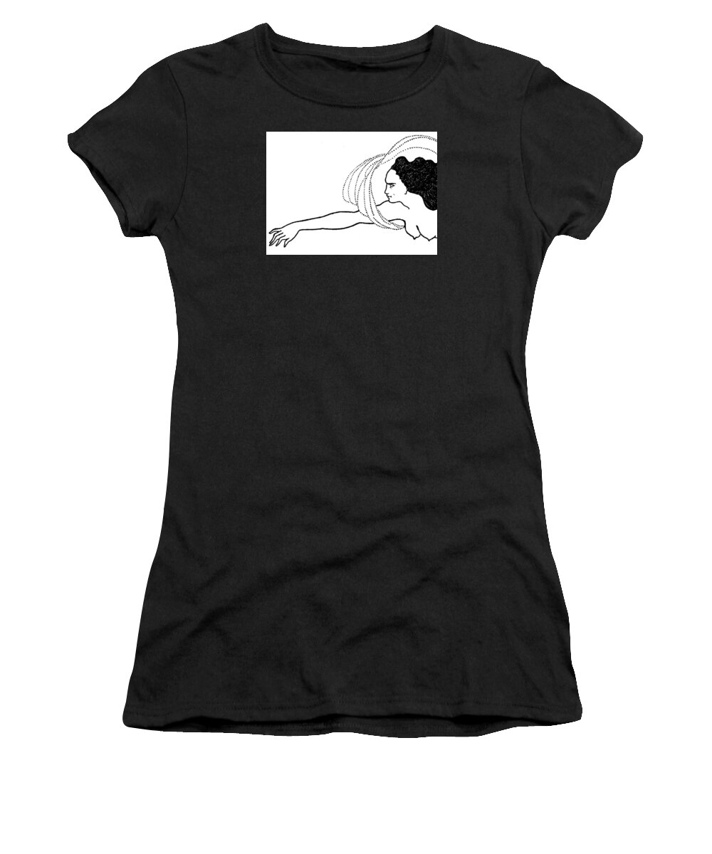 Nude Women's T-Shirt featuring the drawing Flosshilde by Aubrey Beardsley