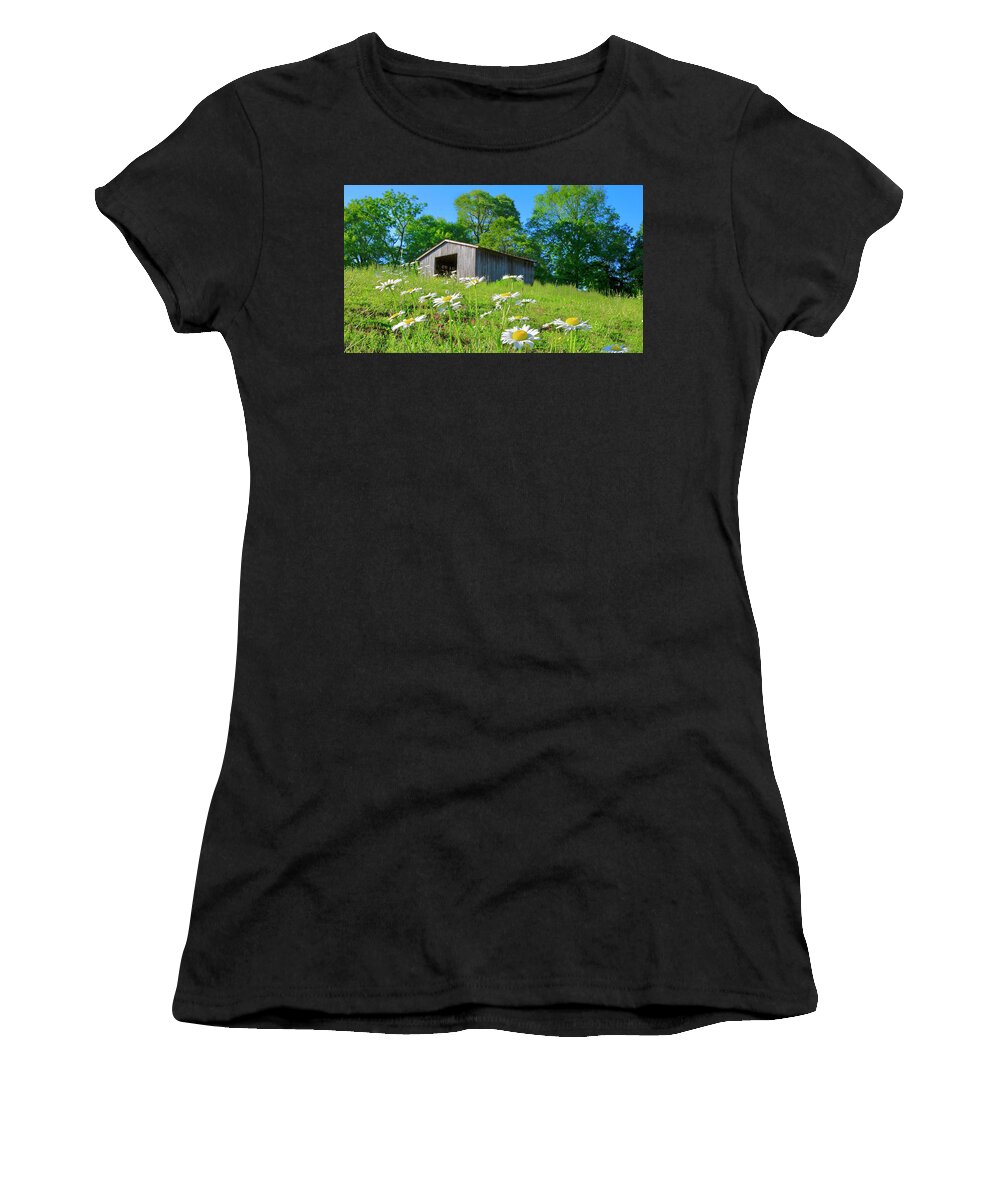 Barn Women's T-Shirt featuring the photograph Flowering Hillside Meadow by The James Roney Collection