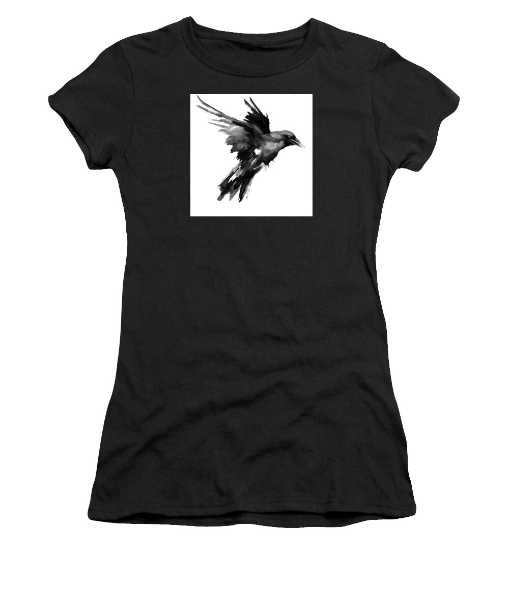 Raven Women's T-Shirt featuring the painting Flying Raven by Suren Nersisyan