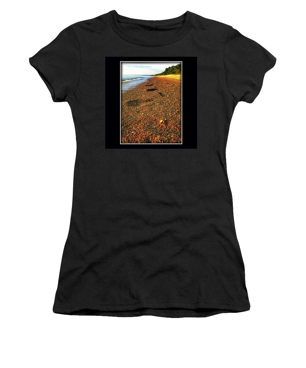 Footsteps Women's T-Shirt featuring the photograph Footsteps Fade Even As More Are Made by Nick Heap