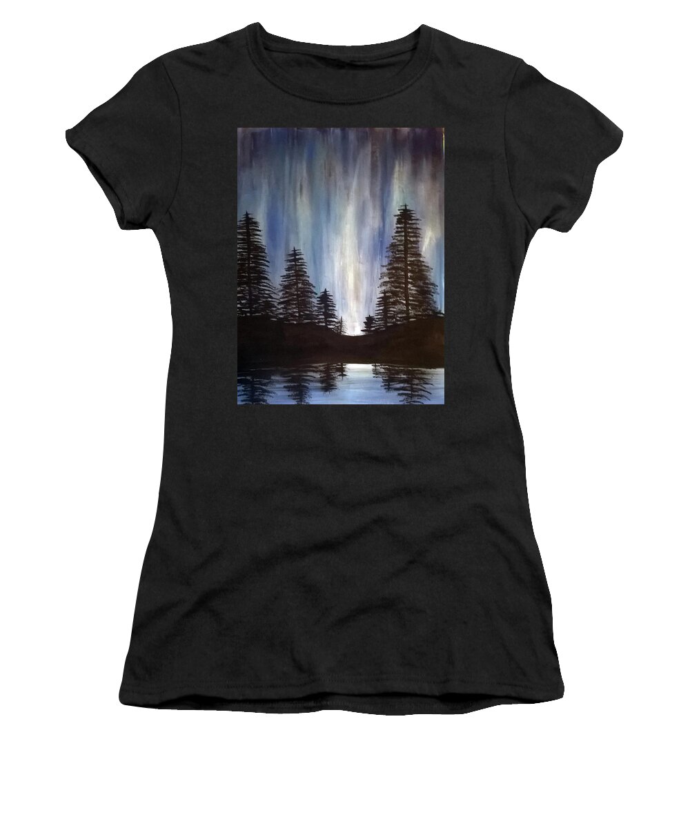 Aurora Women's T-Shirt featuring the painting Forest Aurora by Eseret Art