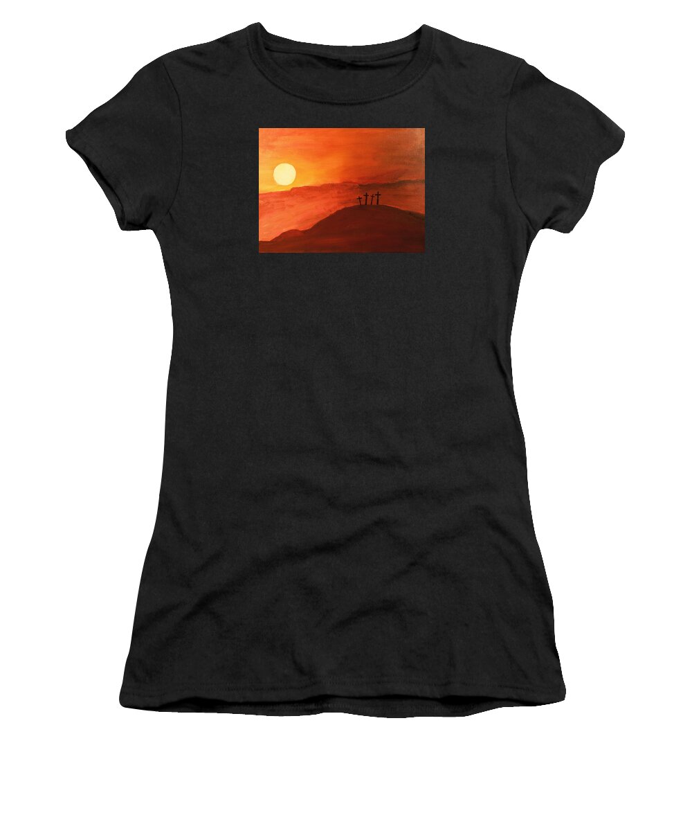 Landscape Women's T-Shirt featuring the painting Four Crosses by David Stasiak