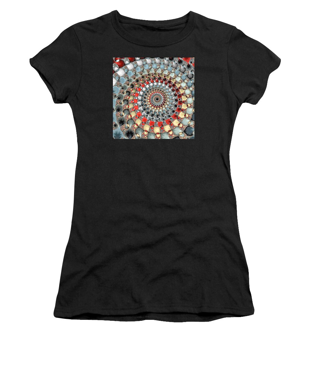 Spiral Women's T-Shirt featuring the digital art Fractal spiral red grey light blue square format by Matthias Hauser