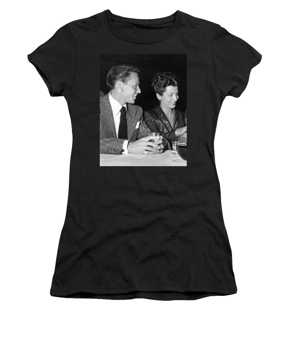 1940's Women's T-Shirt featuring the photograph Frank Sinatra And Nancy by Underwood Archives
