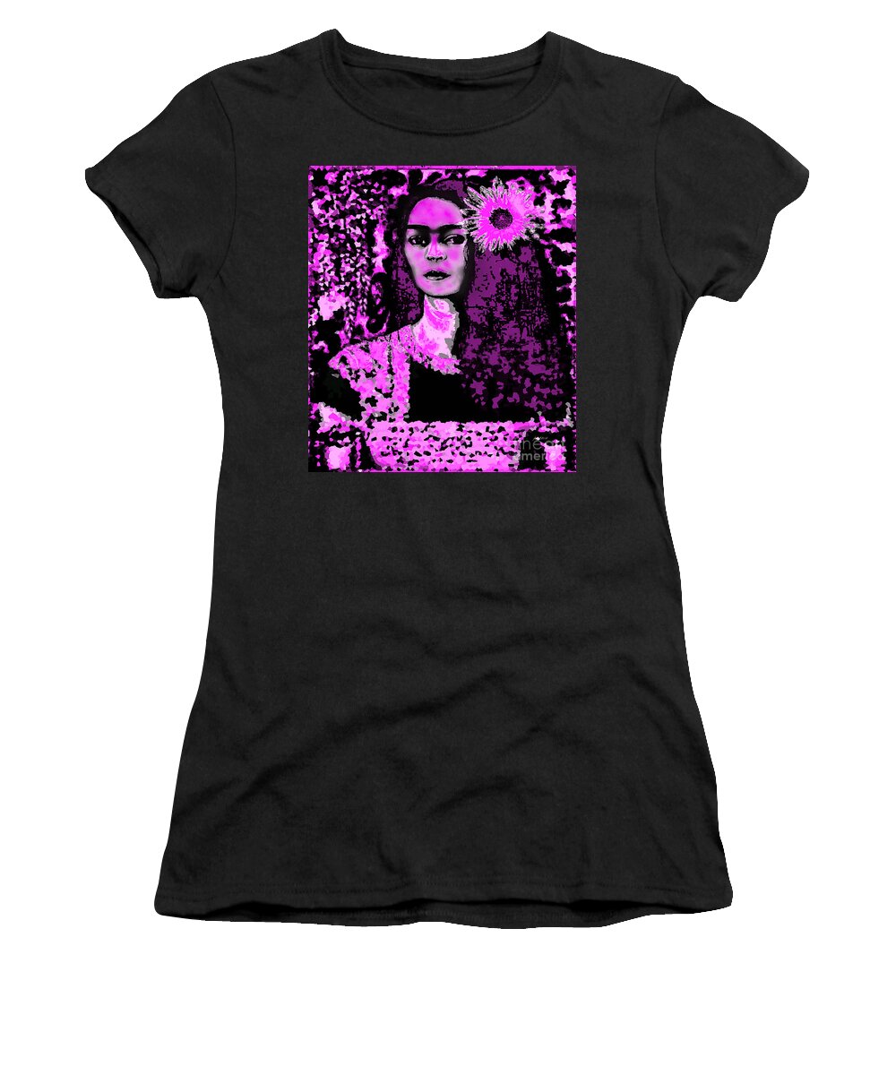 Fania Simon Women's T-Shirt featuring the mixed media Frida in Frida Pink by Fania Simon