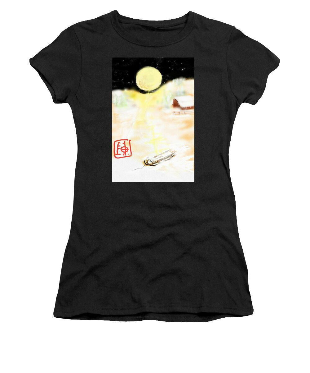 Landscape.full Moon Women's T-Shirt featuring the digital art From The Distance A Light by Debbi Saccomanno Chan