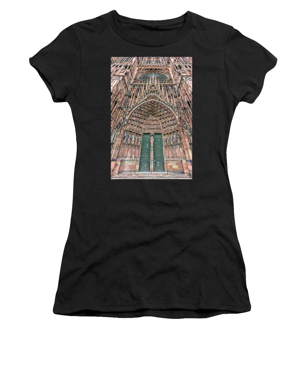 Strasbourg Women's T-Shirt featuring the photograph Frontispiece Cathedrale Notre-Dame or Cathedral of Our Lady in Strasbourg, Alsace, France by Elenarts - Elena Duvernay photo
