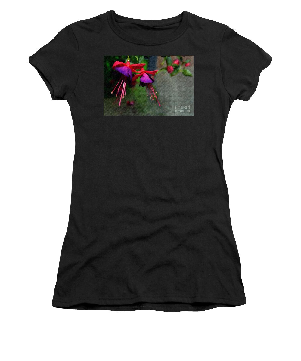 Adrian-deleon Women's T-Shirt featuring the photograph Fuchsia's beating as one together -Silk Edit by Adrian De Leon Art and Photography