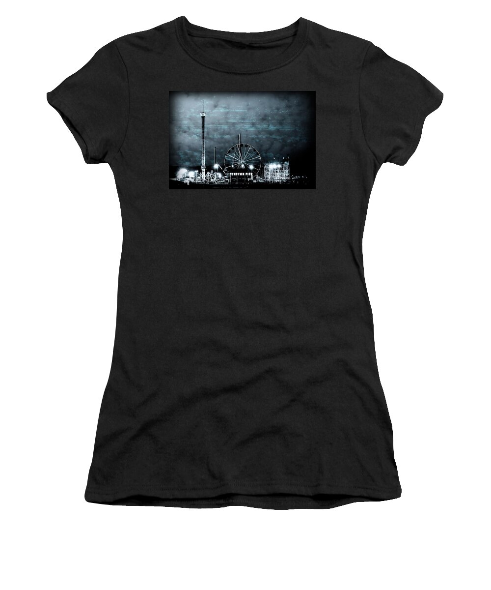 Amusement Parks Women's T-Shirt featuring the photograph Fun in The Dark - Jersey Shore by Angie Tirado