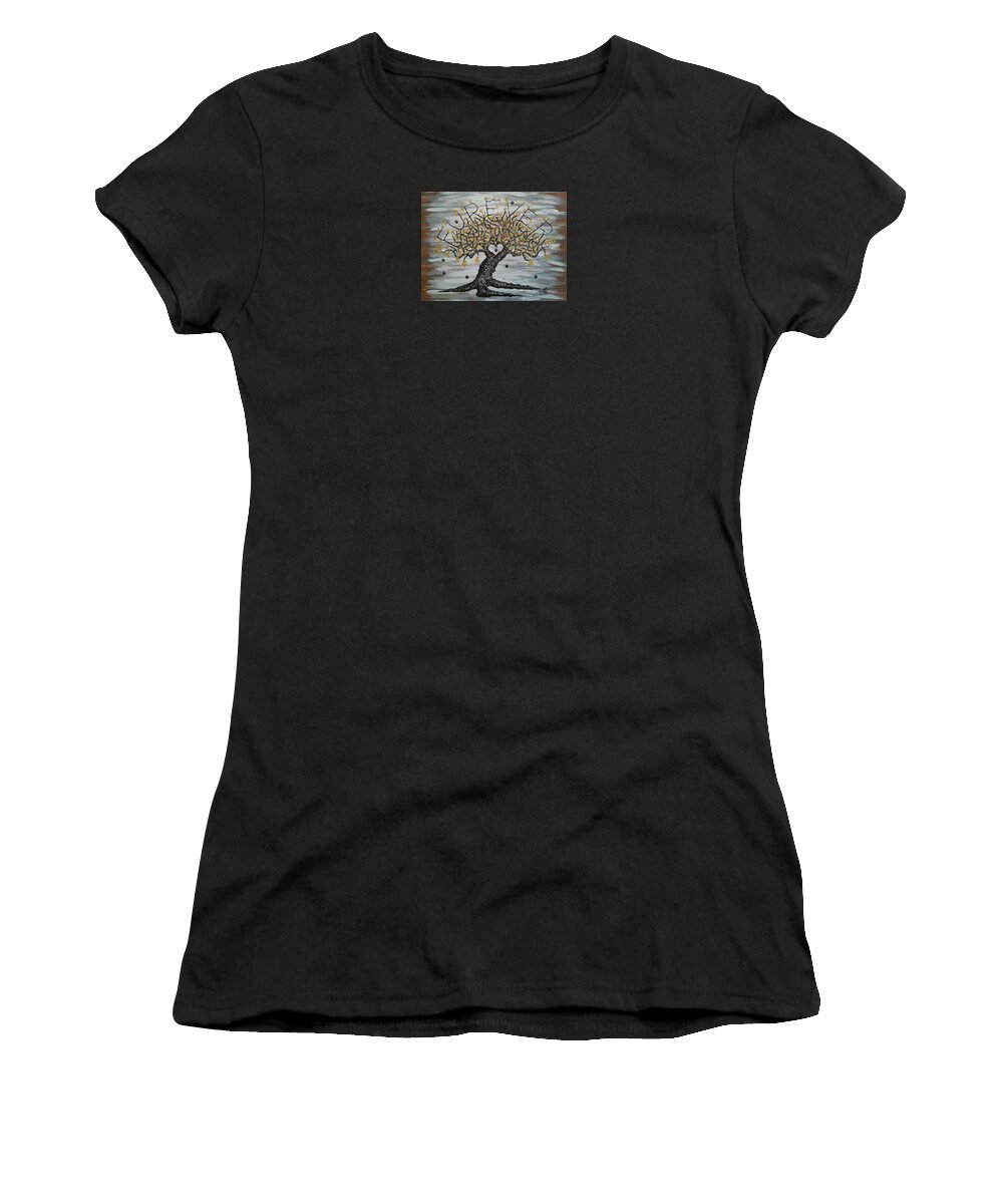 Furever Women's T-Shirt featuring the drawing FurEver Love Tree w/ paws by Aaron Bombalicki