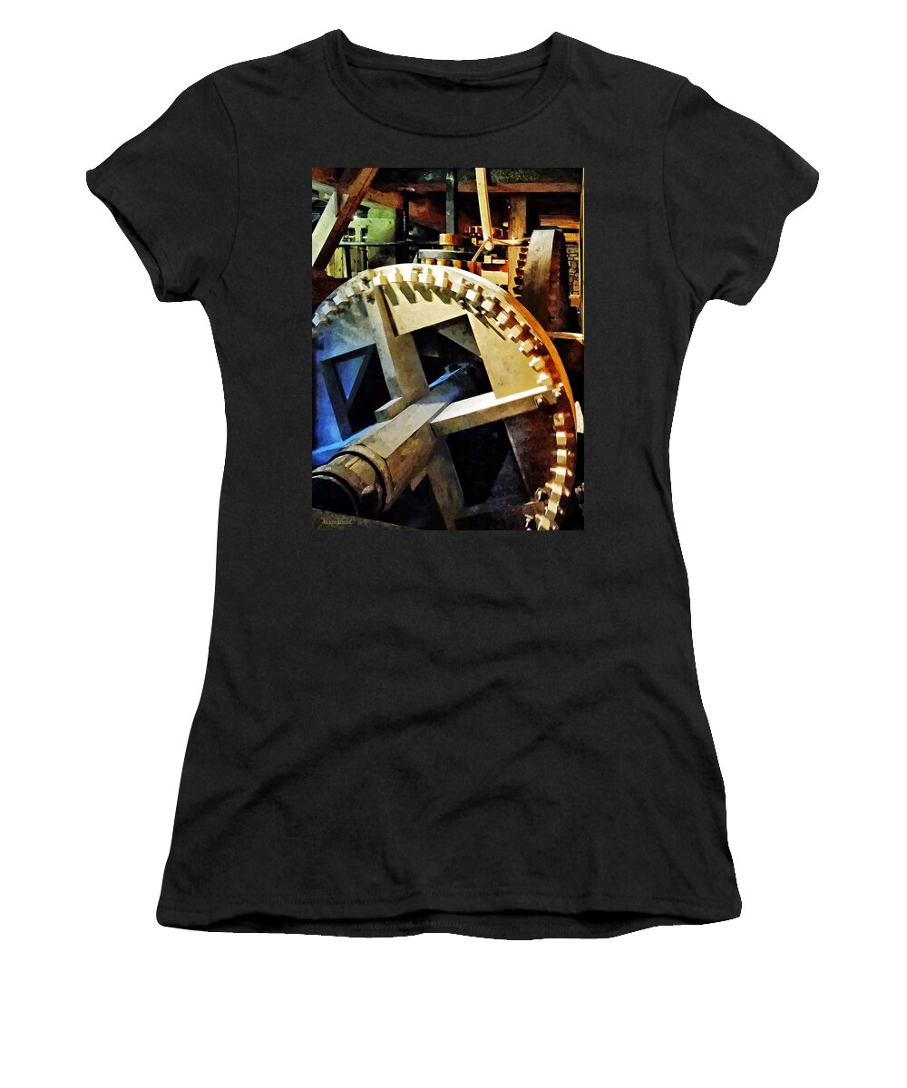 Grist Mill Women's T-Shirt featuring the photograph Gears in Grist Mill by Susan Savad