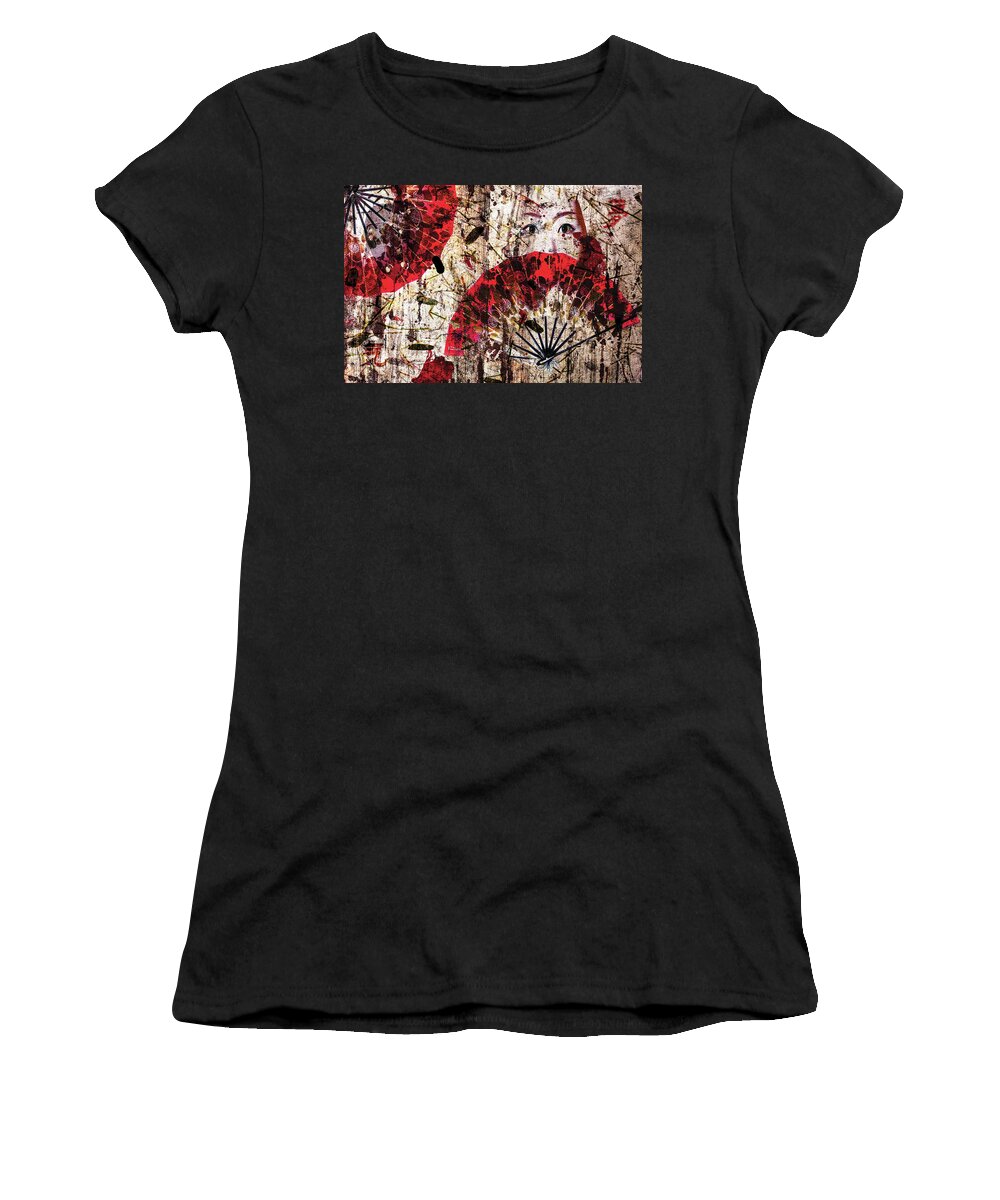 Japanese Wall Art Women's T-Shirt featuring the digital art Geisha Grunge by Paula Ayers