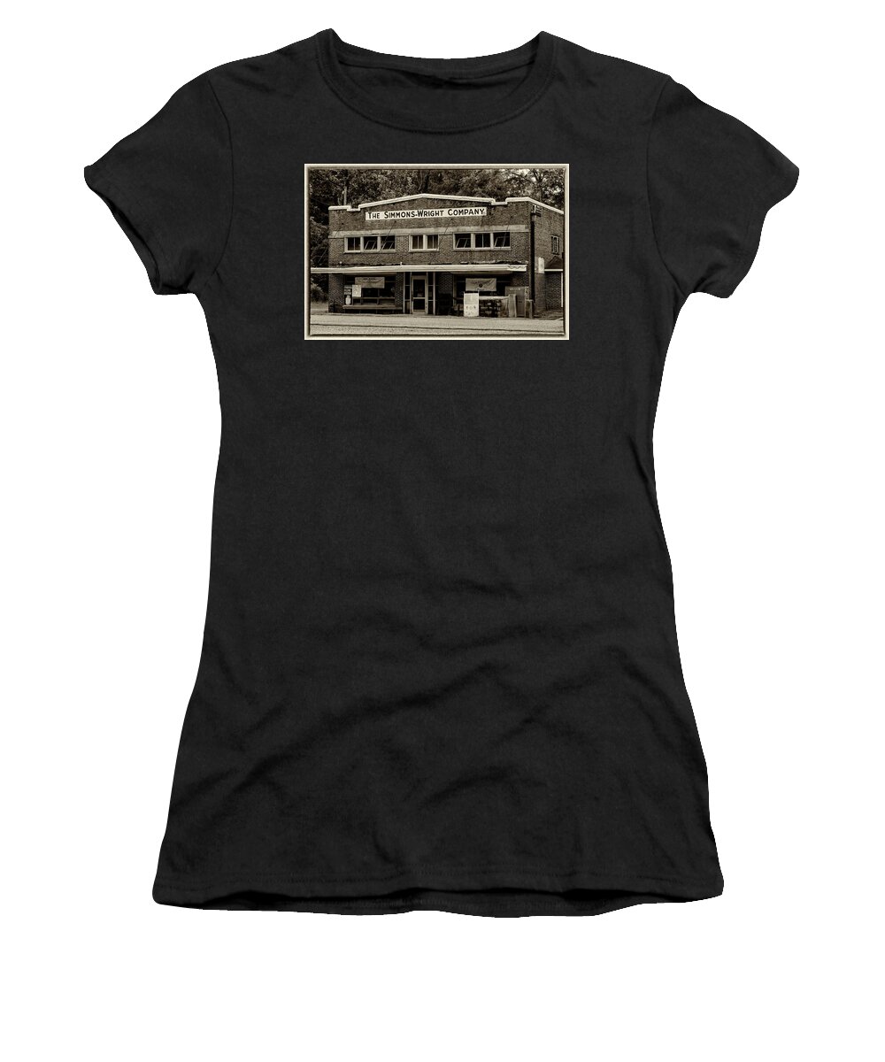 General Store Women's T-Shirt featuring the photograph General Store - Vintage Sepia with Border by Stephen Stookey