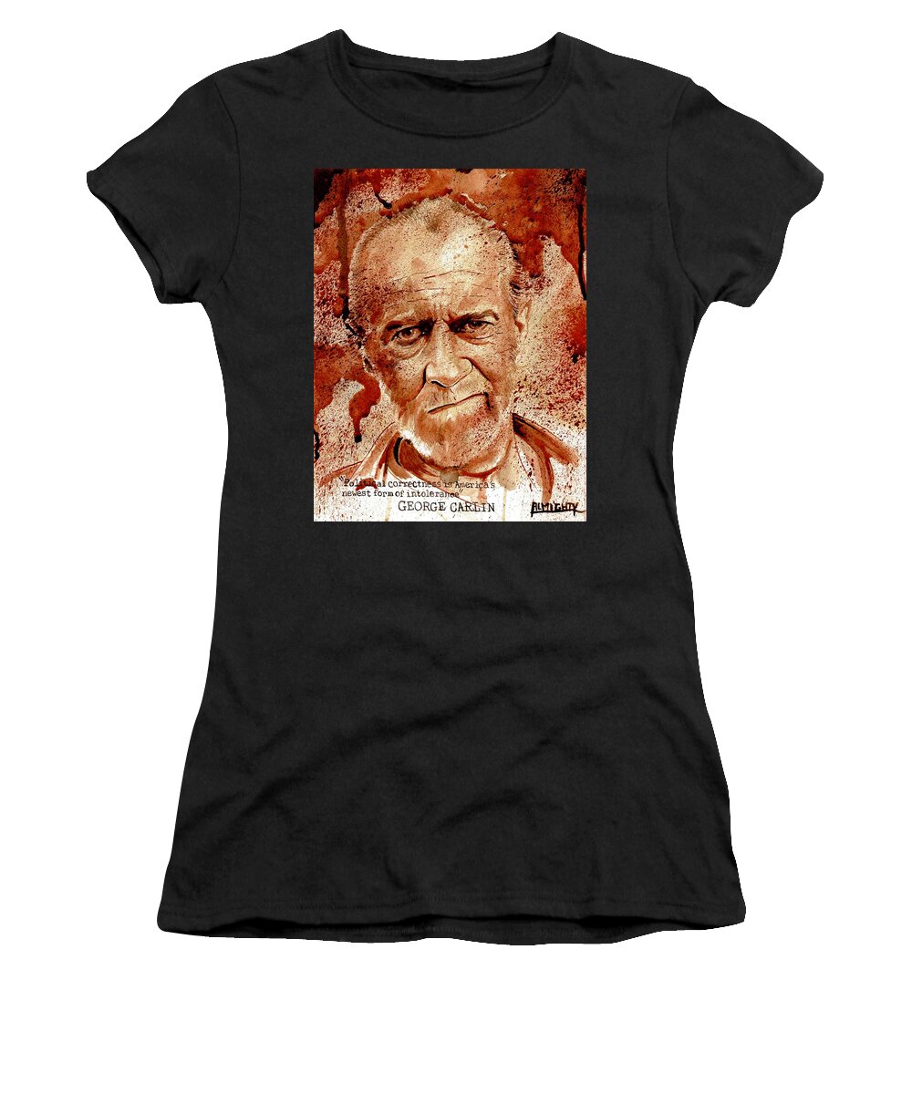 Ryan Almighty Women's T-Shirt featuring the painting GEORGE CARLIN dry blood by Ryan Almighty