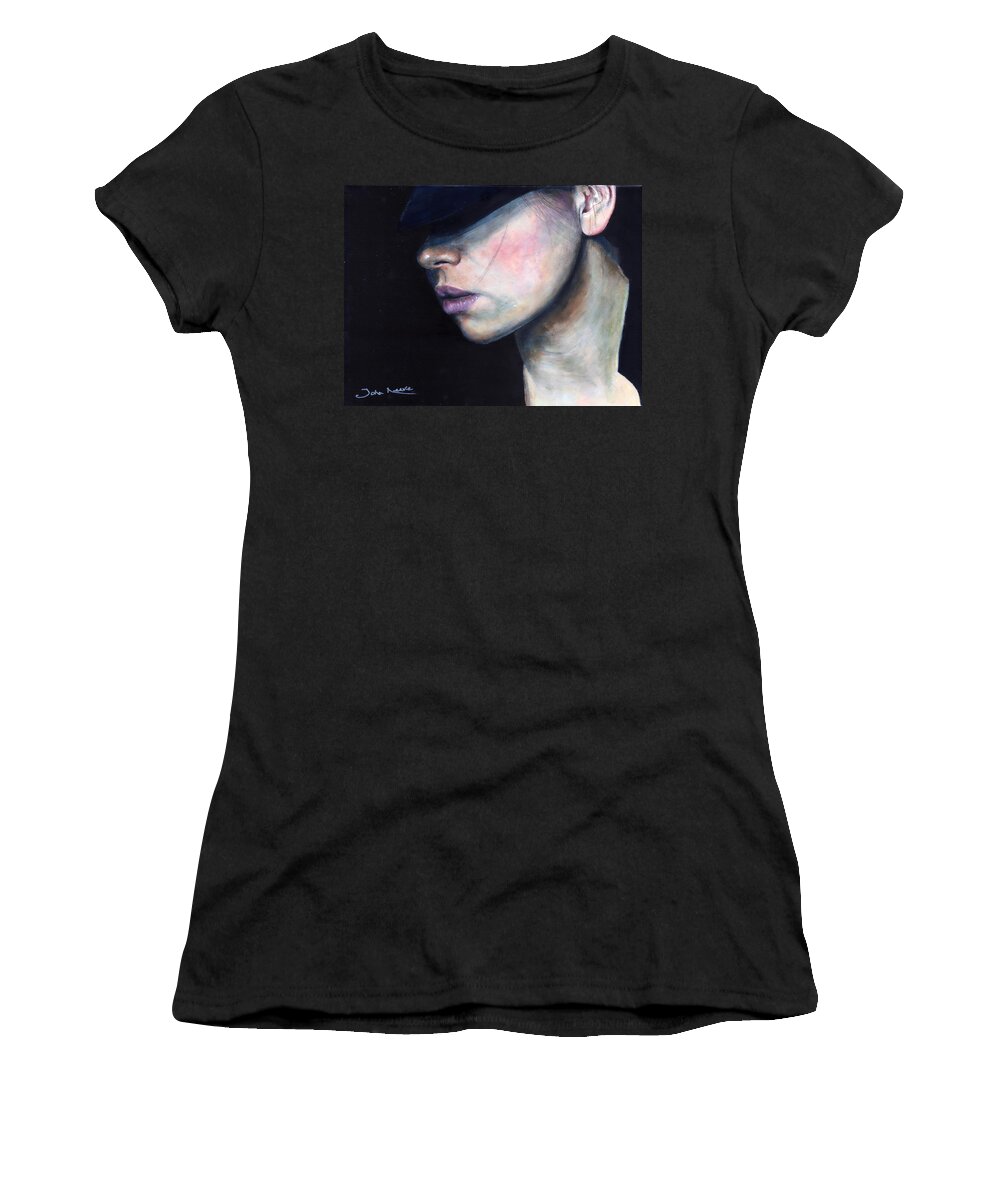 Woman Women's T-Shirt featuring the painting Girl in Black Hat by John Neeve