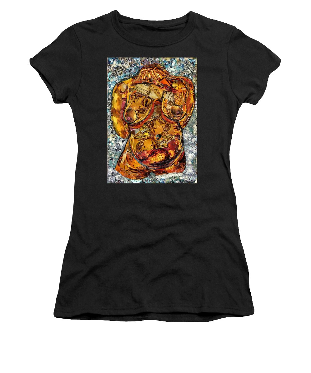 Nude Women's T-Shirt featuring the mixed media Glass Lady by Sarah Loft